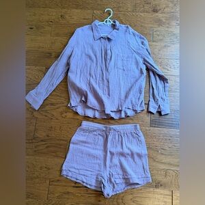 Purple Button-Up Shirt and Shorts Set